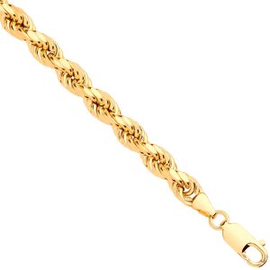 Yellow Gold 6.0mm Semi Solid Diamond Cut Rope Chain