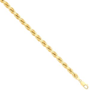 Yellow Gold Solid Diamond Cut 7.5mm Rope Chain